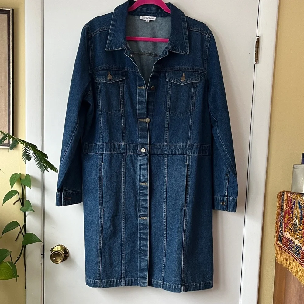NorthStyle Knee-length Denim Jacket - Classic Blue - Picture 3 of 7